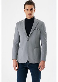 Resim İmza Gri Desenli Mono Yaka Astarlı Çift Yırtmaç 6 Drop Slim Fit Dar Kesim Klasik Ceket 1002240150-gri Gri 