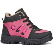 Resim Günlük Unisex Kız Çocuk Bot Kürklü Astar Bağcıklı Fermuarlı Oval Burun Kaymaz Taban Bootie 389 Fuşya 