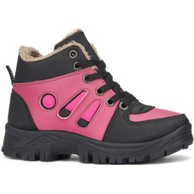 Resim Günlük Unisex Kız Çocuk Bot Kürklü Astar Bağcıklı Fermuarlı Oval Burun Kaymaz Taban Bootie 389 Fuşya 