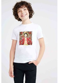 Resim Anime One Piece King Of Pirate Baskılı Unisex Çocuk Beyaz T-Shir 