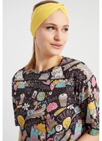 Resim Butik Çapraz Bağlamalı Kadın Bandana Saç Bandı, Kaymaz Yumuşak Esnek%100 Pamuklu Penye - Tek Ebat / Canlı Sarı Canlı Sarı 