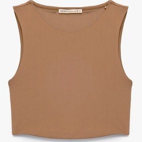 Resim Koton Skinny Bisiklet Yaka Kolsuz Crop Top Açık Kahverengi 5slk90040mk Açık Kahve 