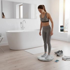 Resim Hsc Bilişim Yuvarlak Şeffaf Dijital Cam Baskül Terazi Tartı Hassas Ölçüm Modern Şık Tasarım 