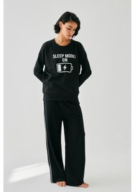 Resim Akbeniz Kadın Siyah Sleep Mode On Oversize 2 İplik Eşofman Ev Giyim Takımı 