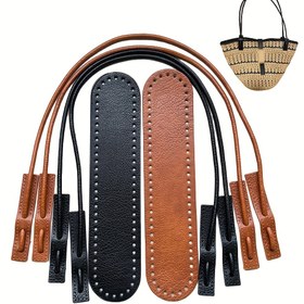 Resim Retro Sahte Sığır Sahte Deri DIY Dokuma Çanta Seti-İç Dizayn El Yapımı El Çantası Aksesuarları, El Bilek Çantası Askı Yapımı, 32,0*7,01 cm Çanta Tabanı, Yuvarlak İp Bilek Askı Aksesuarları, DIY Cüzdan Yapımı 