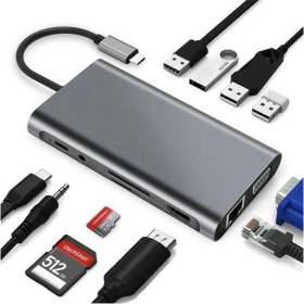 Resim Daytona FC09 Macbook Uyumlu Type-C To 4K 1080P Hd HDMI 1000 Mbps Gigabit Ethernet RJ45 Pd Sd Kart 2* USB 3.0 VGA 8ın1 Çevirici Hub Adaptör 