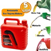 Resim Badem10 Boşaltma Borulu Plastik Antistatik Benzin Bidonu 5 Litre Akaryakıt Mazot Taşıma Doldurma Depolama 