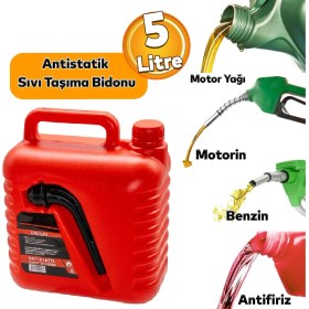 Resim Badem10 Boşaltma Borulu Plastik Antistatik Benzin Bidonu 5 Litre Akaryakıt Mazot Taşıma Doldurma Depolama 