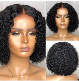 Resim Moveevo Avrupa Ve Amerikan Peruk Seti Siyah Orta Kısım Kısa Kıvırcık Saç Küçük Hacimli Kimyasal Elyaf Yüksek Sıcaklık Ipek 