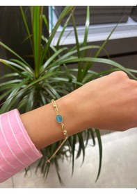 Resim Çgk Çiğdem Gürel Kuyumculuk Mavi Opal Taşlı Doç Zincirli Altın Bileklik Gold 