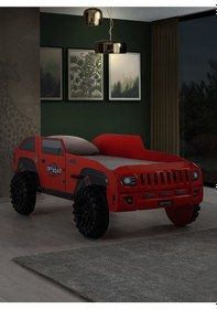 Resim Arabalı Yatak, Jeep Arabalı Yatak - Kırmızı + 1 Adet Comfort Yatak 
