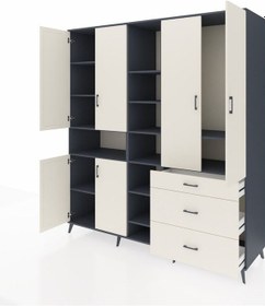 Resim Kronos Dolap 13 Raflı 3 Çekmeceli 6 Kapaklı 220x59x243 Antrasit-aytaşı/aytaşı Çok Renkli 