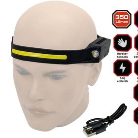 Resim Rox 0228 Şarjlı Led Kafa Feneri 350 Lümen Siyah 