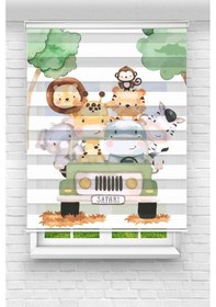 Resim Perdecizade Safari Dijital Baskılı Zebra Perde-çocuk Odası Perdesi-zebra Stor Perde Renkli 