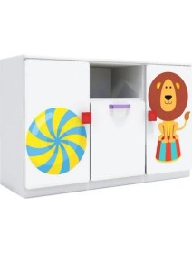 Resim Woody Life 1 Çekmeceli 2 Kapaklı Çocuk Odası Anaokulu Kreş Dolap Sirk Temalı 