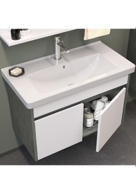 Resim Orka Aydos 65 Cm Mdf Retro Gümüş/Beyaz Banyo Dolabı Takımı Çok Renkli 