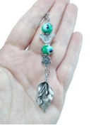 Resim biuti Yeşil Nazar Boncuğu Araba Dikiz Ayna Süsü, Metal Çiçekli Yaprak Hediyelik Aksesuar 