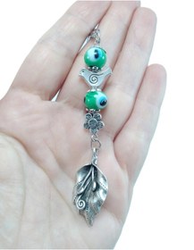 Resim biuti Yeşil Nazar Boncuğu Araba Dikiz Ayna Süsü, Metal Çiçekli Yaprak Hediyelik Aksesuar 