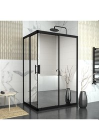 Resim Tekno Duş Black Rigel 6mm Reflekte Cam Dikdörgen Duşakabin Şeffaf 