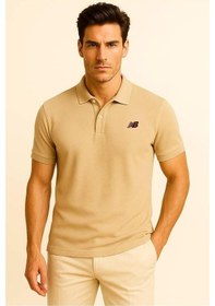 Resim New Balance Bej Classic Basic Logo Polo Yaka Pike Tişört Mnt3415-mop Bej 