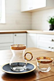 Resim 18 Parça Gold Cam Tabaklı Çay Takımı Premium Misafirlik & Çeyizlik Şık Sunum Seti Şeffaf 