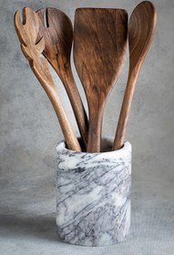 Resim Ceviz Ağacı El Yapımı 4 Parça Mutfak Seti, Tahta Kaşık, Çatal, Spatula, 30 cm. 