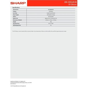 Resim Sharp AN-3DG20B Aktif 3D Şarjlı Gözlük 