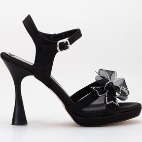 Resim Kadın Platform Abiye Ayakkabı Siyah Fiyonklu Saten-3750 Siyah 