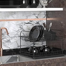 Resim Geseus Home İki Katlı Tabaklık Bulaşıklık Mat Siyah KB007S 