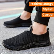 Resim Erkek Moda Spor Ayakkabılar - Şık Bağcıkları ile Siyah File Slip-On, Koşu ve Günlük Giyim için Rahat, Tüm Mevsimler için Spor Ayakkabılar|Şık Bağcıklı|Eva Orta Taban 