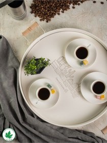 Resim Lin Metal 37cm Yuvarlak Tepsi Ahşap Kulplu Kaktüs Baskılı - Krem 