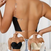 Resim Kadınlar için 2'li Paket Seksi Sırtı Açık Push-Up Sütyenler - Balkon Stili, Tel Destekli, Dolgusuz, Siyah ve Bej, Şeffaf Askılı, Günlük Kıyafetler İçin Rahat Uyum 