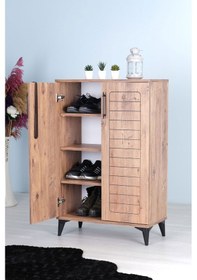 Resim Luna 2 Kapaklı 4 Bölmeli Modern Ayakkabılık - Çam Desenli 70x10 