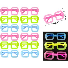 Resim Fosforlu Kare Model Glow Parti Gözlüğü Karanlıkta Yanan Gözlükler 12 Adet 