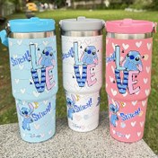 Resim 1 Adet Disney Stitch 30oz İzole Paslanmaz Çelik Soğuk Su Şişesi, Sızdırmaz Pipetli, Seyahat, Açık Hava Sporları ve Fitness İçin Uygun, Aile için Noel ve Cadılar Bayramı Hediyesi 
