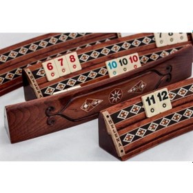 Resim Helena Wood Art Ahşap Mozaik Işlemeli Oval Okey Ceviz 