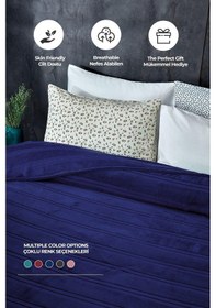 Resim Evlen Home Mayer Supersoft Yumuşak Çift Kişilik Battaniye 180x230 Cm Lacivert Pudra 