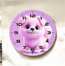 Resim Yavru Köpek Pembe Renkli Baskı Hayvan Desenli Sayılı Hediyelik Ahşap Sessiz Duvar Saati 50cm ÇOk Renkli 