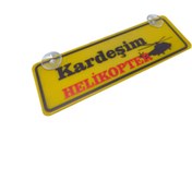 Resim Oto Aksesuarcım Kardeşim Helikopter Yazılı Sarı Dekor Plaka Vantuzlu Cam Süsü 22x7.5cm KH2 