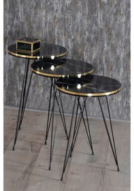 Resim Zigon Sehpa Ve Orta Sehpa Kr Set Siyah Tel Ayak Çift Altın Bendir 