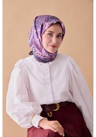 Resim Twill İpek Eşarp 11476-02 Koyu Mor, Mor, Yeşil, Ekru, Pembe 