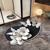 Resim Kelebek Çiçekli Banyo Paspası - Kaymaz Hızlı Kuruyan Dairesel Banyo Matı, 100% Polyester Tekstil Kumaş ve Arka Yüzü Olmayan, Dekoratif Kaydırmaz Zemin Matı için Banyo & Giriş Yolu, Doğa Esinli Tasarım, Dayanıklı Malzeme, Şık İç Mekanlar 