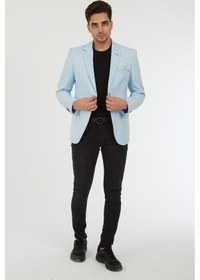 Resim Sposo 5110 Dar Kalıp Yarım Astarlı Buz Mavi Erkek Blazer Ceket Mavi 