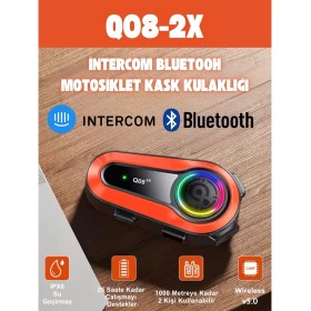Resim Q08-2X Rgb Işık Efektli Intercom Bluetooth Motosiklet Kask Kulaklığı Intercom Kulaklık 