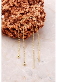 Resim Top Altın Yaldızlı Gümüş Zincir Küpe 5216 