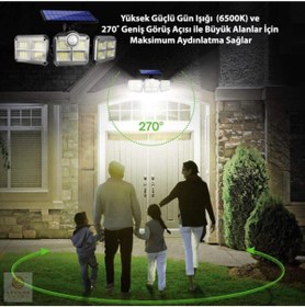 Resim Trendpoint Solar 122 Ledli Güneş Enerjili Kumandalı Hareket Sensörlü Bahçe Aydınlatma Sokak Lambası 