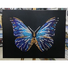 Resim Simli Kanvas Mavi Kelebek Tablosu 