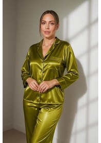 Resim Gizotti Olıve Saten İkili Pijama Takımı Xl Çağla Yeşili 