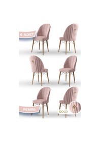 Resim Canisa Ritim Serisi, 1.sınıf Babyface Kumaş, Doğal Ahşap Ayak, Beyaz Kafesli 6 Adet Pembe Sandalye Sandalye Pembe Ayaklar Doğal Ahşap 