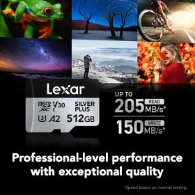 Resim Lexar 512GB Silver Plus Micro SD Hafıza Kartı UHS-I 205MB 4K V30 Hız Sertifikalı 